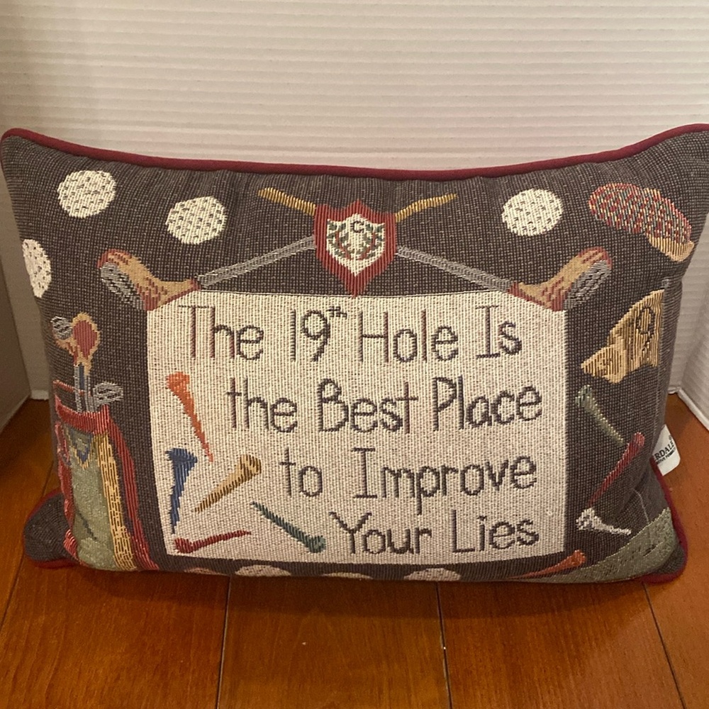Riverdale Golf tapestry throw pillow The 19th Hole is the Best Place to improve